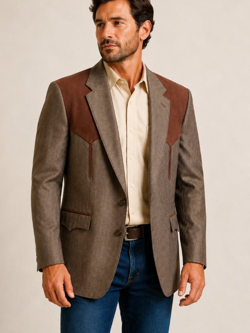 Vintage Circle S Western Blazer 48R Brown/Tan Cowboy Sport Coat Made in USA